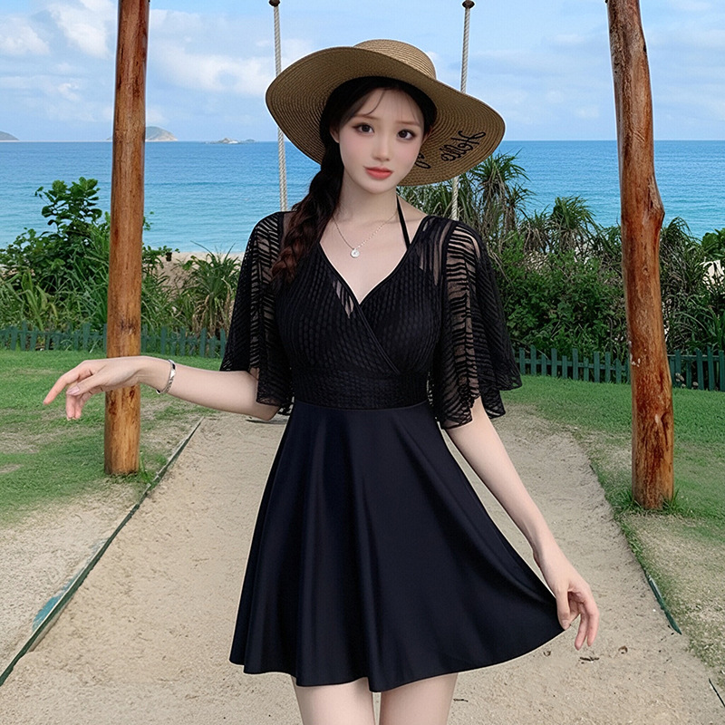 2026 New Korean-style swimsuit women's dress one-piece swimsuit women's flat Angle conservative belly cover-up slimming hot spring swimming suit wholesale 125216