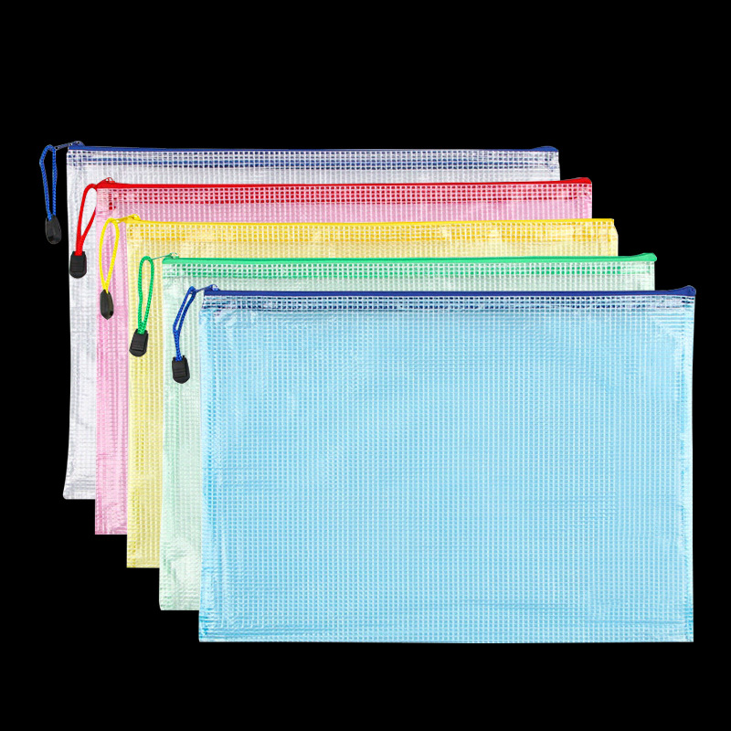 A4 grid zipper bag, file bag, transparent hand-held storage bag, student stationery bag, office supplies drawstring bag