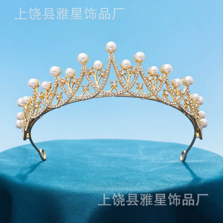 New diamond and pearl silver princess headwear, grand wedding dress, super glittering crystal luxurious bridal crown details Picture