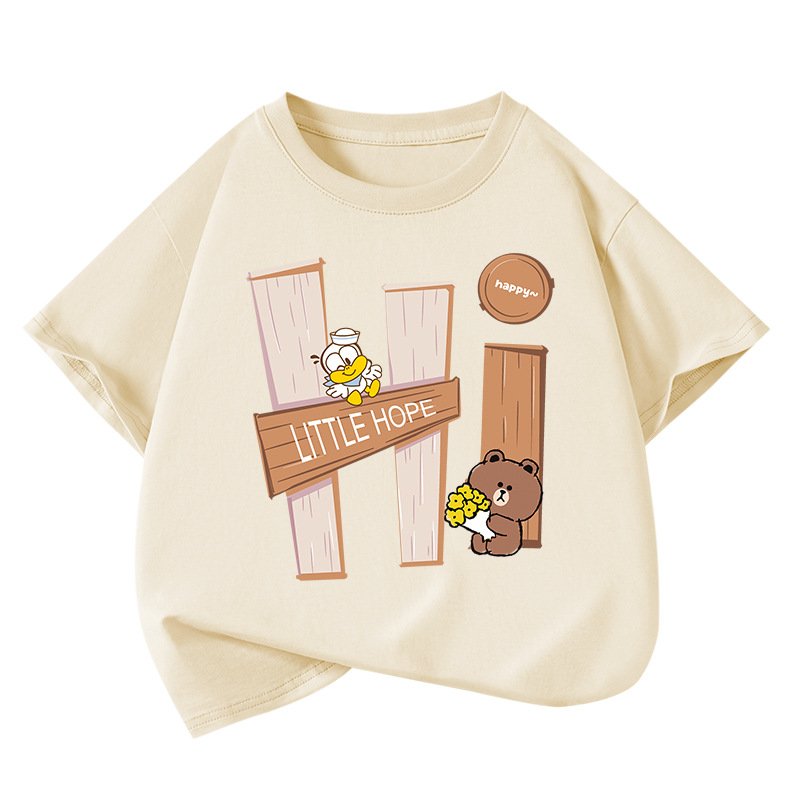 Trendy brand boys' short-sleeved T-shirt, pure cotton summer style 2025 new summer wear, medium and large children's clothing top, children's stylish half-sleeved details Picture