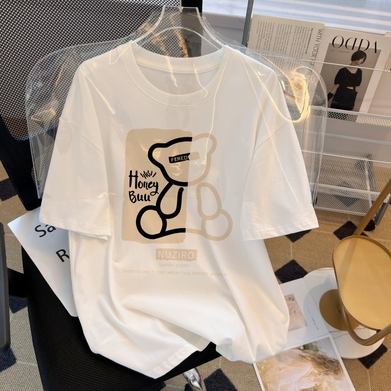 Pure cotton short-sleeved T-shirt for women 2026, Korean version loose plus-size women's casual and versatile T-shirt top, bamboo joint cotton T-shirt for women