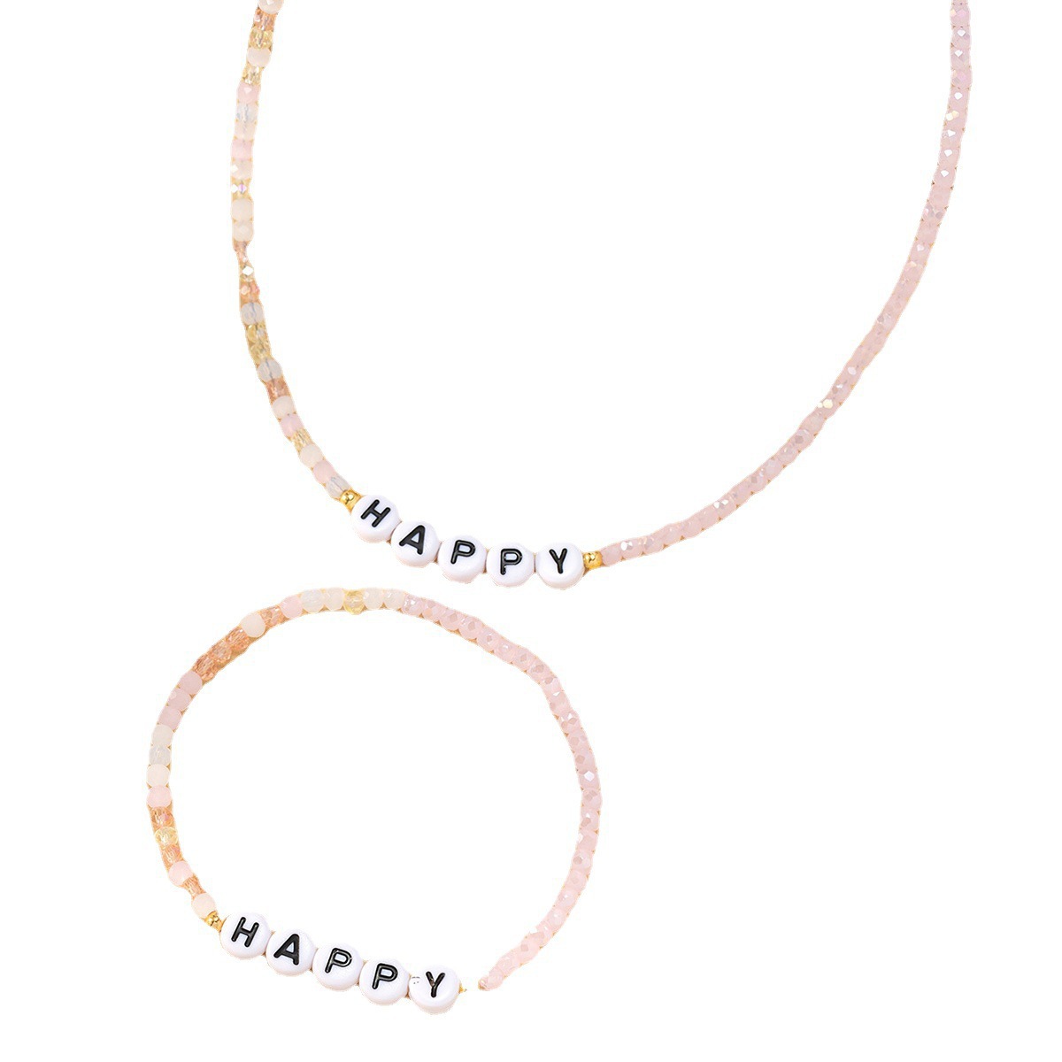 European and American cross-border jewelry crystal English letter beaded necklace bracelet, simple and fashionable handcrafted collarbone chain bracelet Item Picture