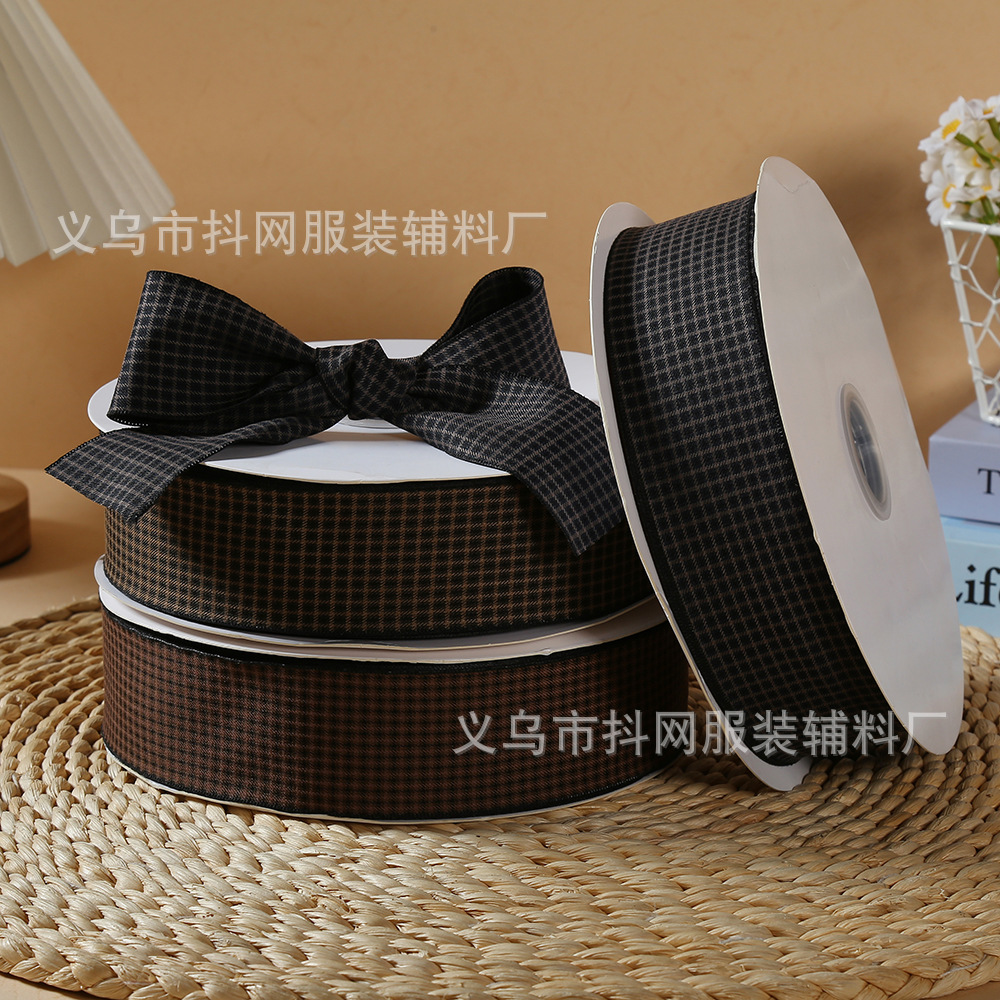 5cm格子带双面印刷工艺丝带手工diy蝴蝶结包装礼盒鲜花包装彩带