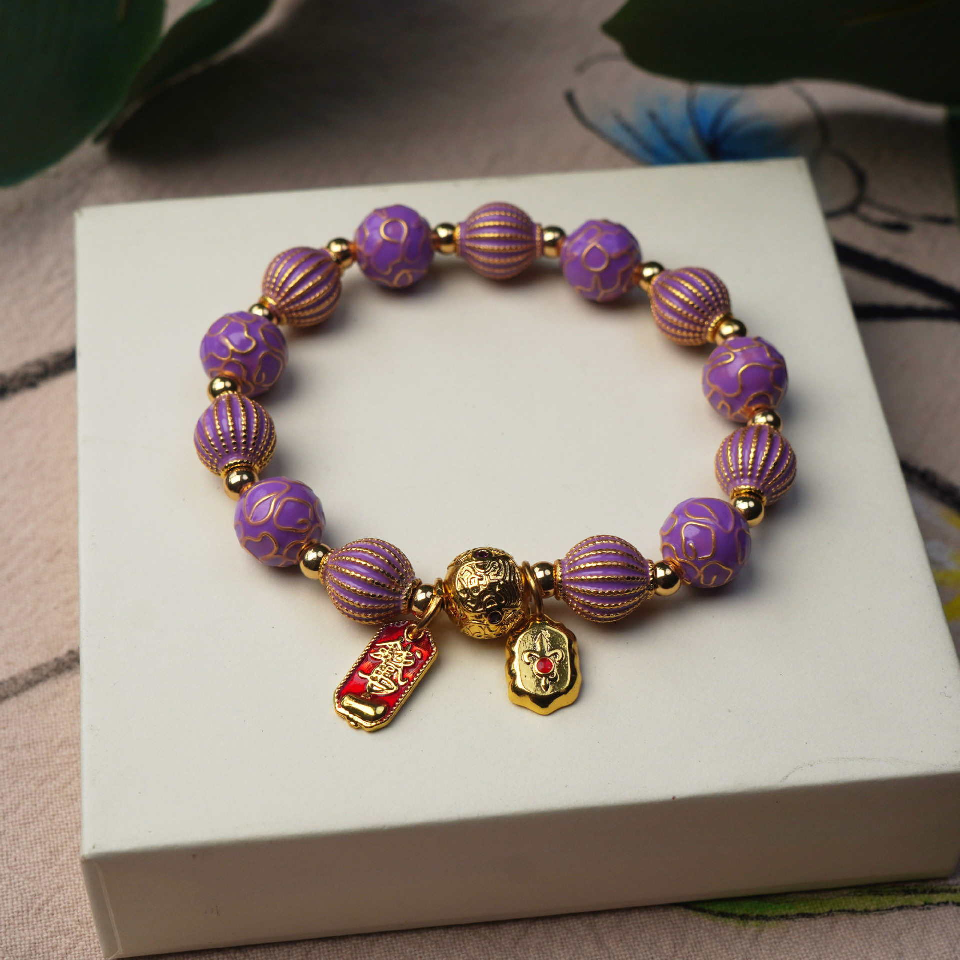 New Cloisonne cloisonne beaded bracelet, alloy striped ceramic vintage women's bracelet, cultural and artistic accessories Specification image