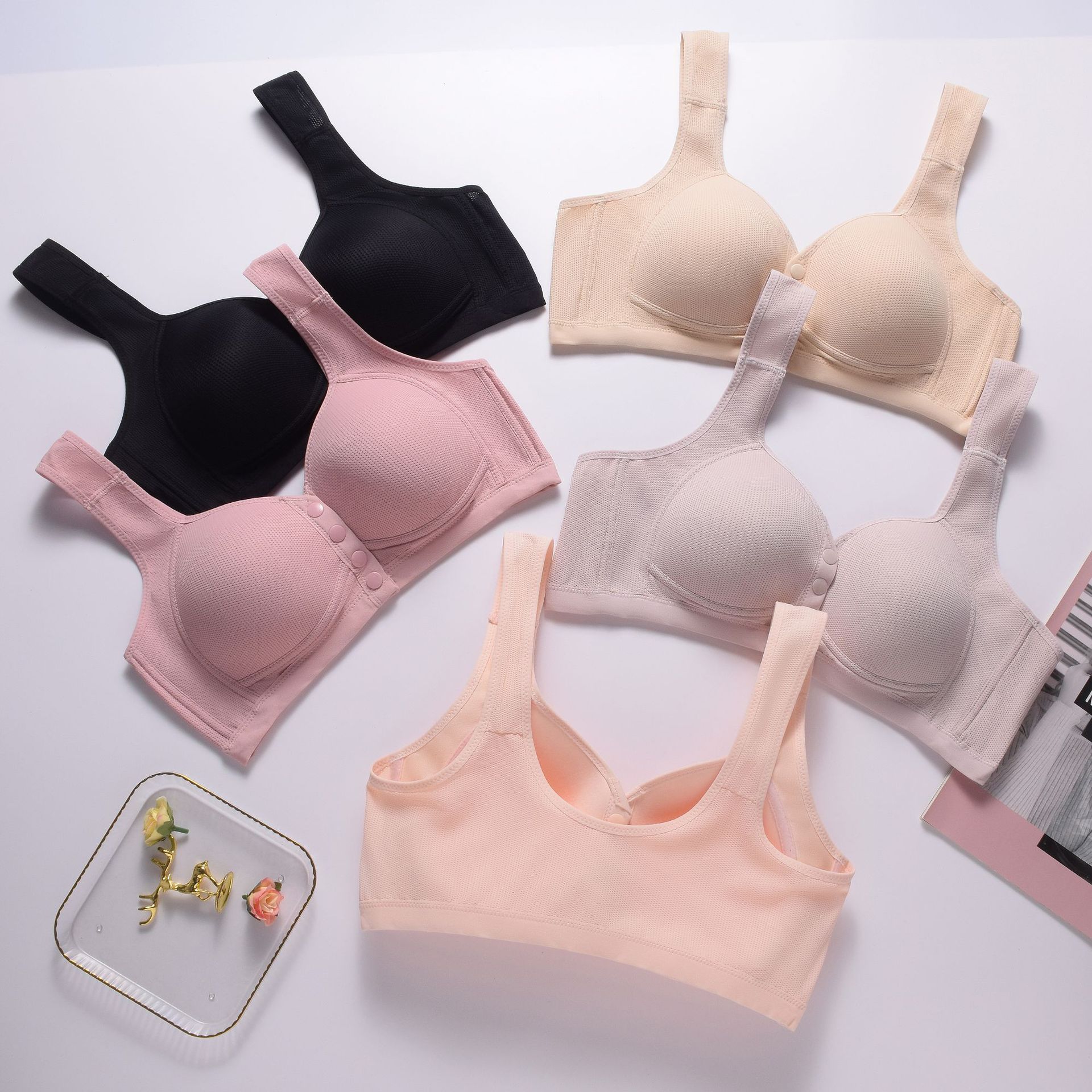 [generación de cabello] cruce de la frontera frontal de botones abiertos tipo de chaleco más tamaño sujetador de verano fino estilo piel amigable transpirable malla agujeros ropa interior cómoda