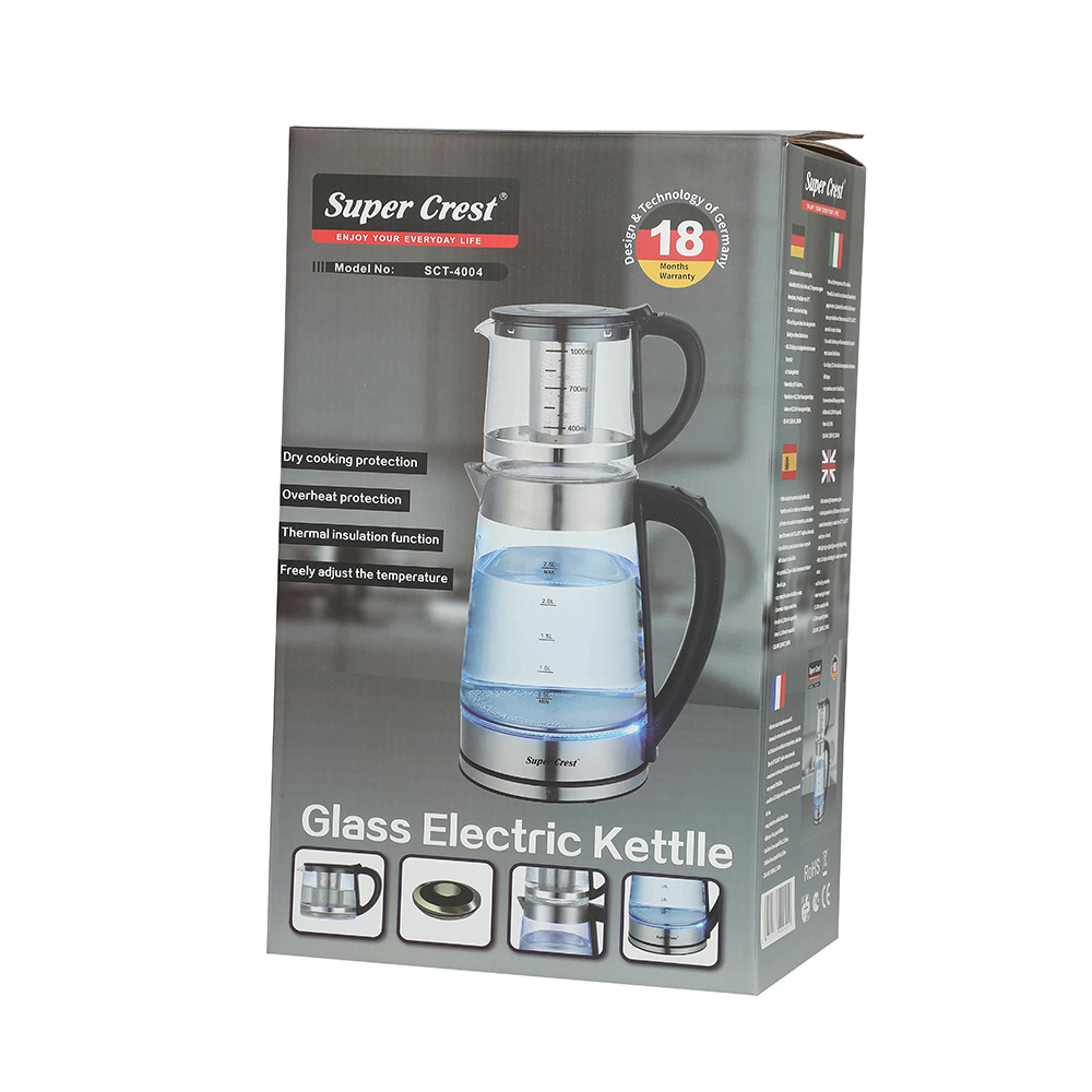 High-temperature resistant glass 2-liter glass electric kettle, single burner head, base heating, automatic power-off, Turkish electric kettle Item Picture