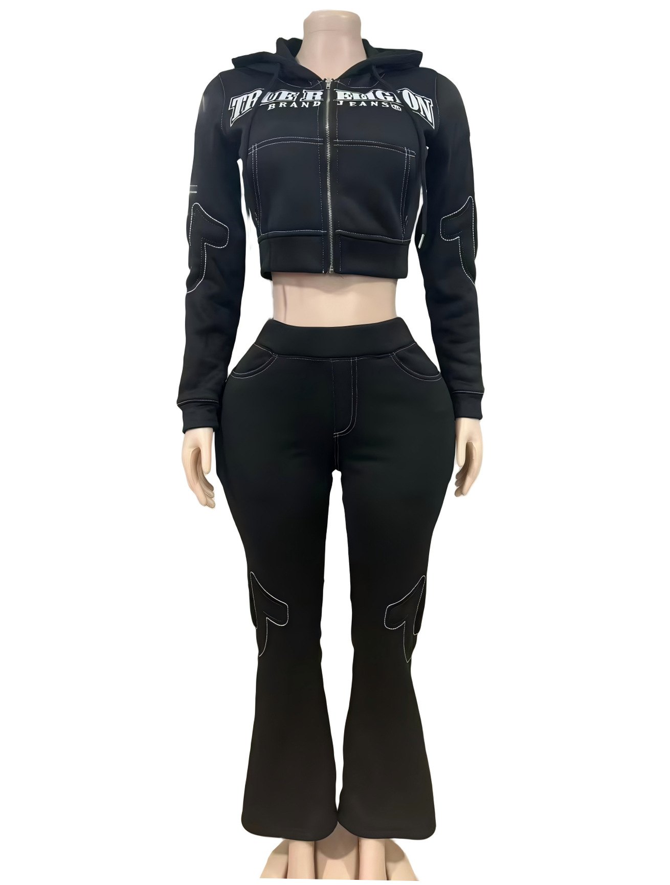 FC1400 European and American cross-border street trendsetter and Hot girl Casual and Comfortable silhouette embroidered sportswear Sweatshirt set Specification drawing