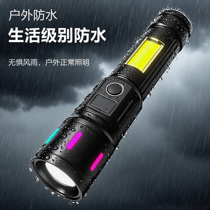The new cross-border product is a dazzling long-range led outdoor rechargeable telescopic zoom flashlight with an ultra-long battery life details Picture