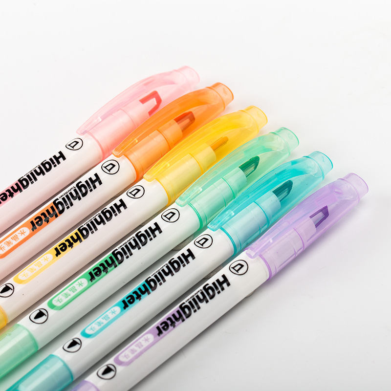 The visible window highlighter, crystal pen tip, student key marking, macaron transparent head, 6-color double-headed highlighter details Picture