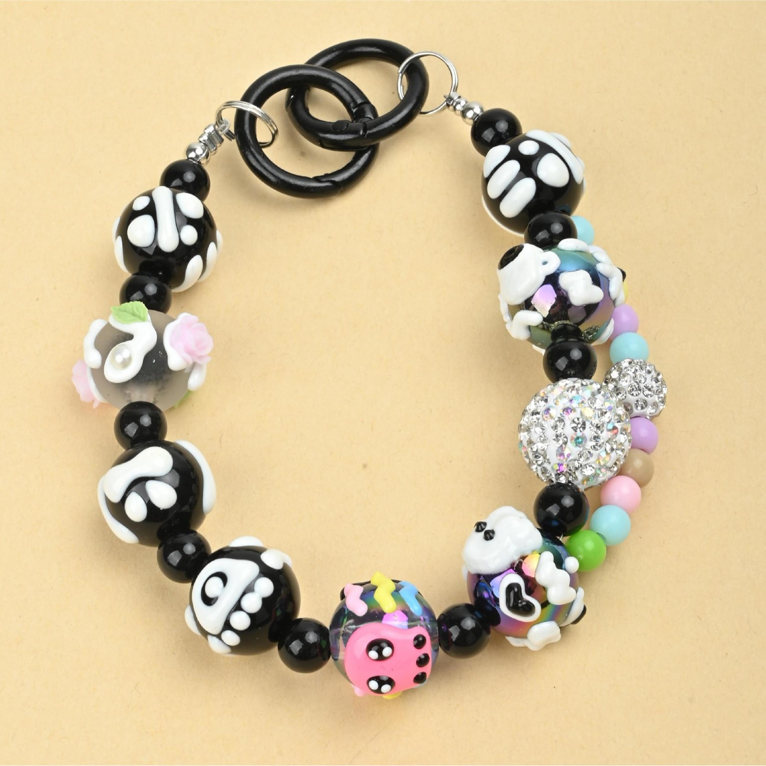 diy hand-painted graffiti cartoon beaded diamond ball chain double-buckle mobile phone pendant chain keychain bag chain anti-loss accessory lanyard Specification image