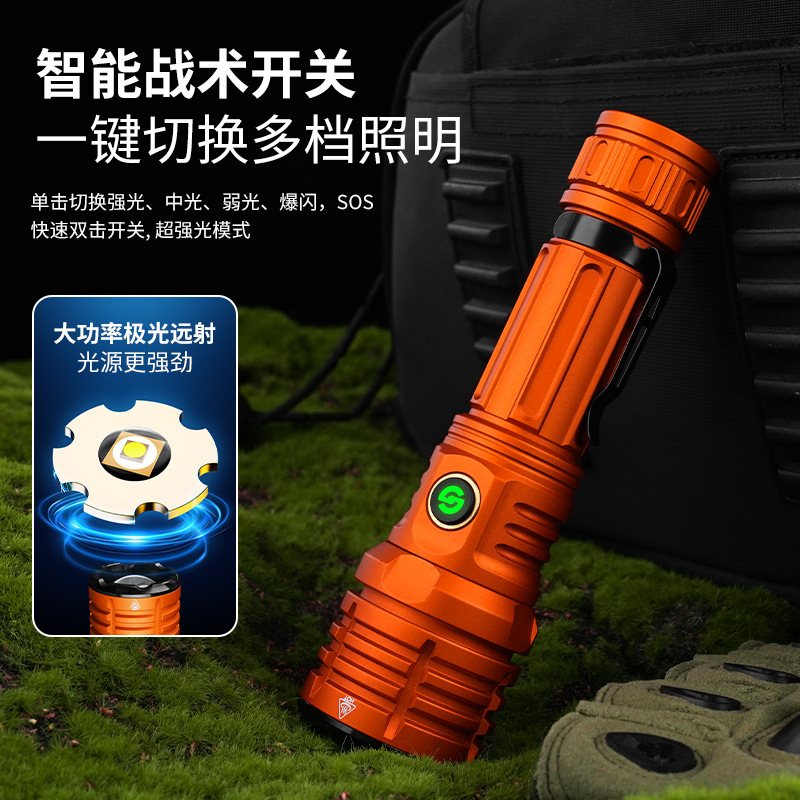 跨境新款白激光超亮强光LED照明手电筒变焦充电户外远射大功率细节图