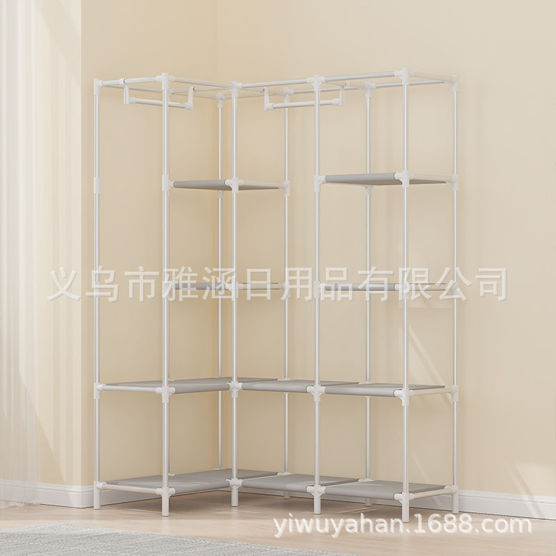 新款转角多功能简易收纳衣柜无纺布防尘衣柜多层收纳衣橱挂衣架产品图