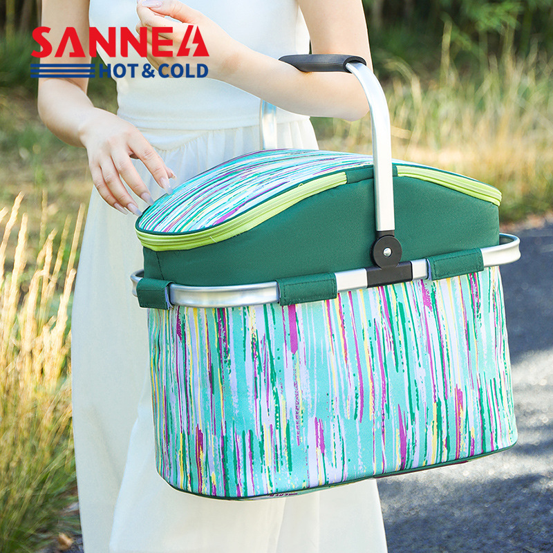 SANNE's new outdoor folding picnic basket, 26L portable hand-held insulated basket, aluminum foil takeout bag, cross-border ice pack details Picture