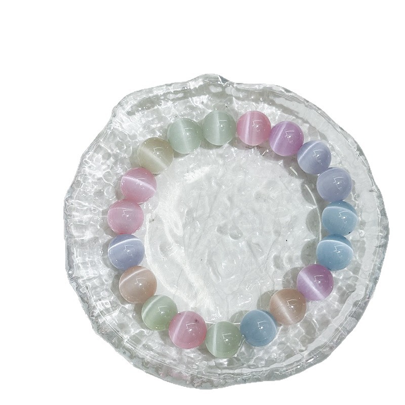 Colorful cat's eye stone cool plain ring bracelet sweet bracelet, niche design natural Little Red Book bestseller beaded bracelet Item Picture