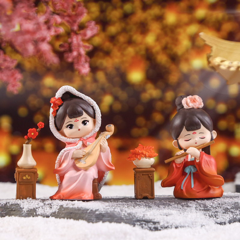 Wholesale of creative and cute Chinese-style "National Beauty and Everlasting Song" tabletop resin handicrafts designed in the four seasons details Picture