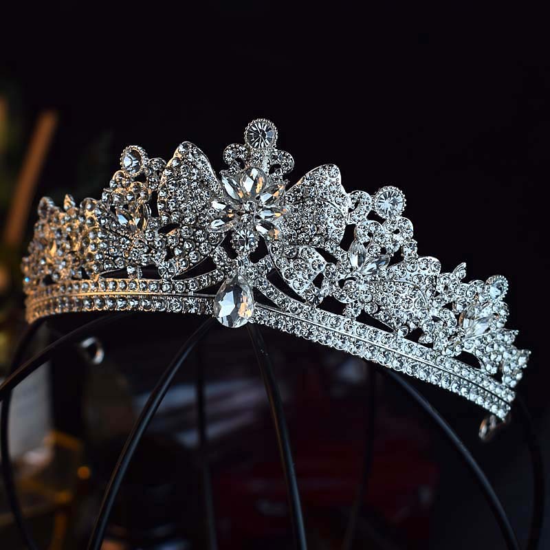 奢华水晶蝴蝶结皇冠法式儿童公主生日女王冠派对发饰演出颁奖发冠