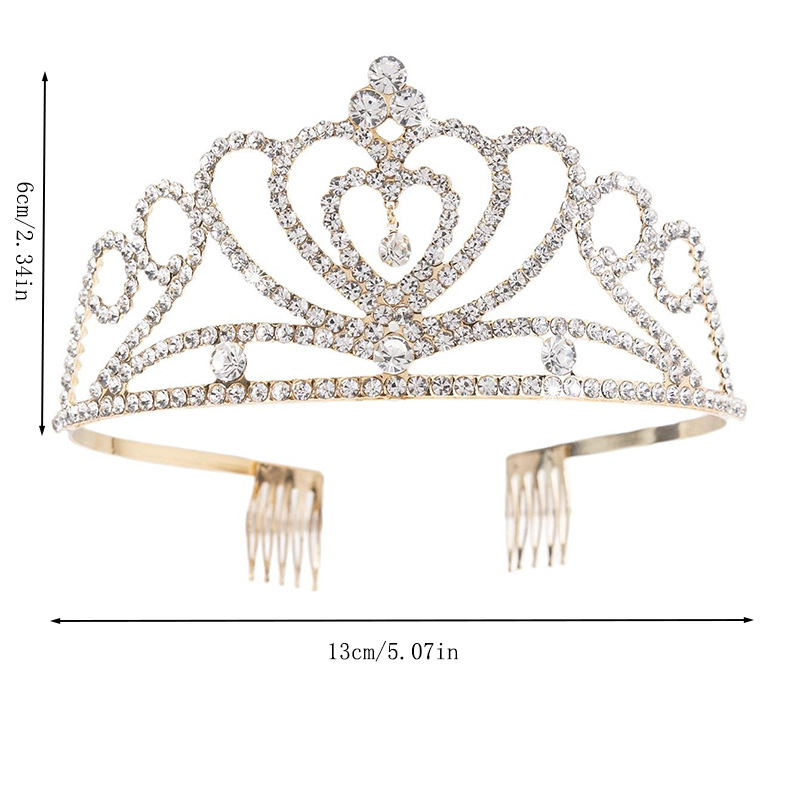 Wholesale of new heart-shaped pendants, water diamonds, bride crowns, women's wedding and wedding full-diamond headwear for cross-border trade in Europe and America Specification image