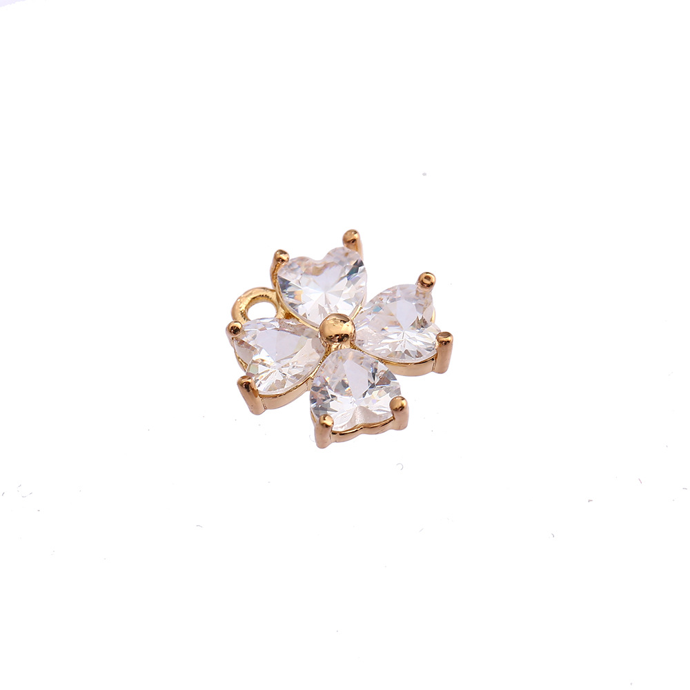 Copper inlaid zircon four-leaf clover pendants, DIY jewelry accessories, stud earrings, necklace pendants, clothing brooches and other accessories in stock Item Picture