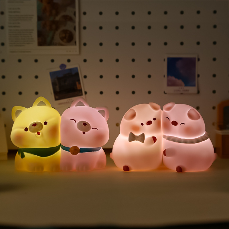 New style of stickers and hugs night light home decoration item, cartoon cute piggy and puppy night light Specification image