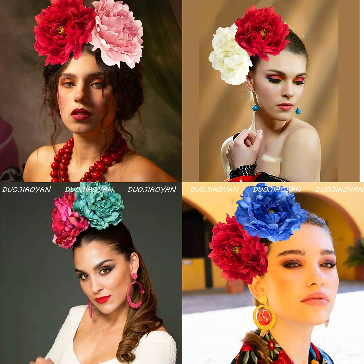 Cross-border European and American simulated camellia flower headband for brides, 12cm exaggerated large flower headwear, carnival ball headwear for women Specification drawing