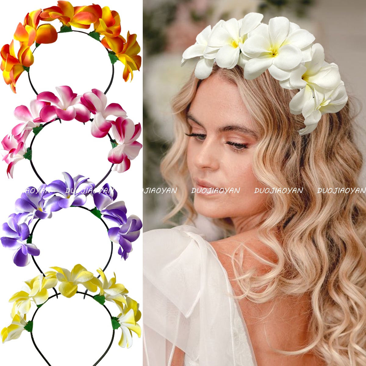 New cross-border frellia headband with realistic fabric, bright and colorful flower headwear, three-dimensional headband with colorful petals, in stock for women details Picture