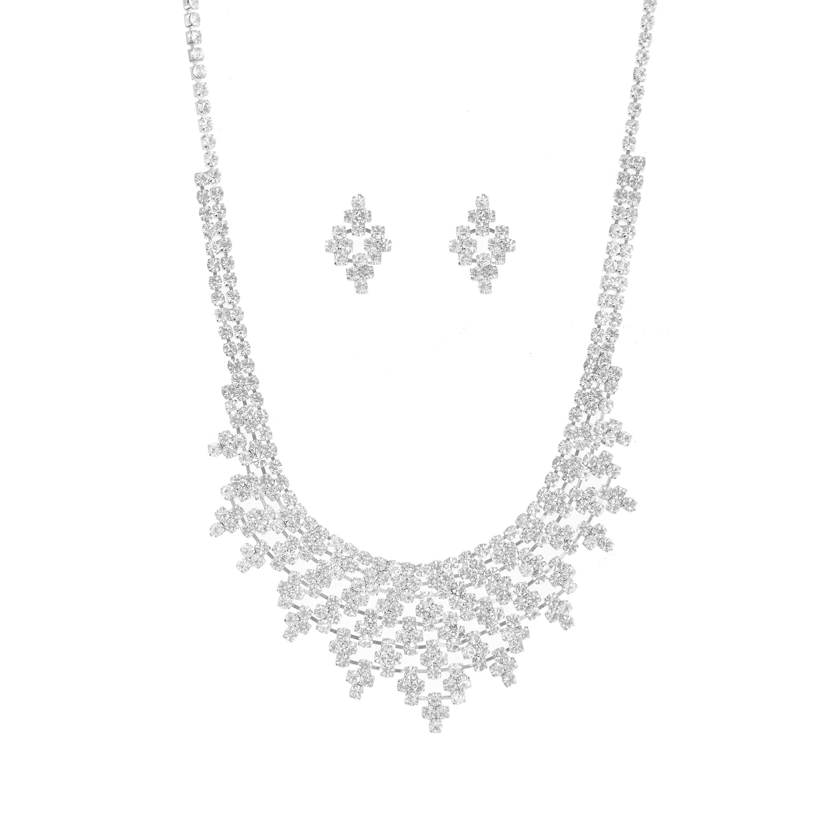 Amazon Cross-border Creative hollowed-out cross rhinestone necklace Earring set, high-end and fashionable style, full diamond design sense accessories, banquet and party accessories Application Scenario