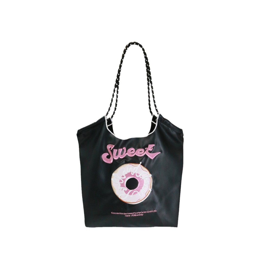 2025 nueva pu tote bolsa mujer gran capacidad negro un hombro crossbody bolsa snoopy cute bordado bolsa de compras Item Picture