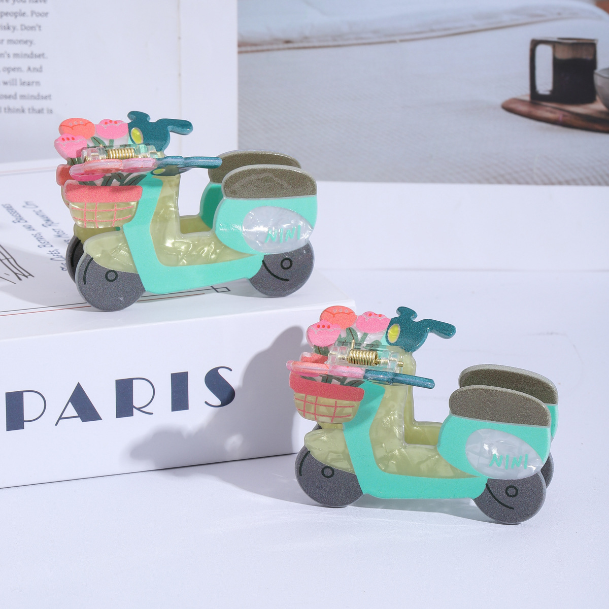 新款春日小摩托发夹清新薄荷绿仿醋酸抓夹盘发鲨鱼夹少女心发饰