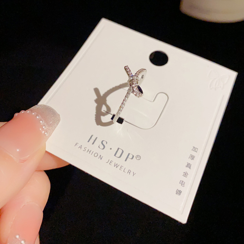 Wholesale of high-end index finger rings with a unique and fashionable design sense, featuring a zircon knot and an open ring that exudes a feminine charm, is simple, luxurious and versatile details Picture