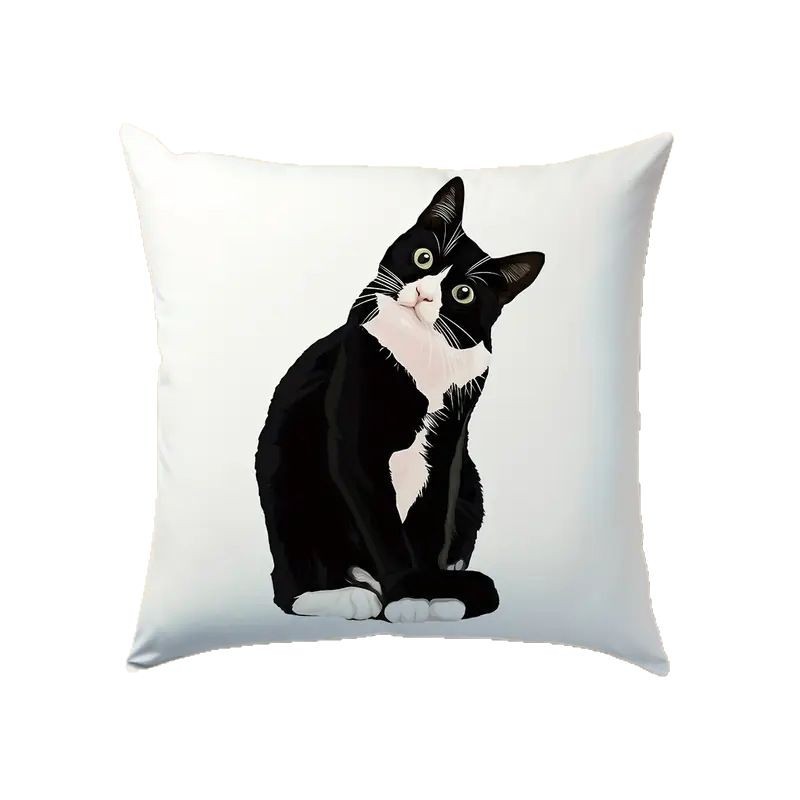 跨境热卖黑猫图案抱枕套代发jit代贴标签条码白底实物图