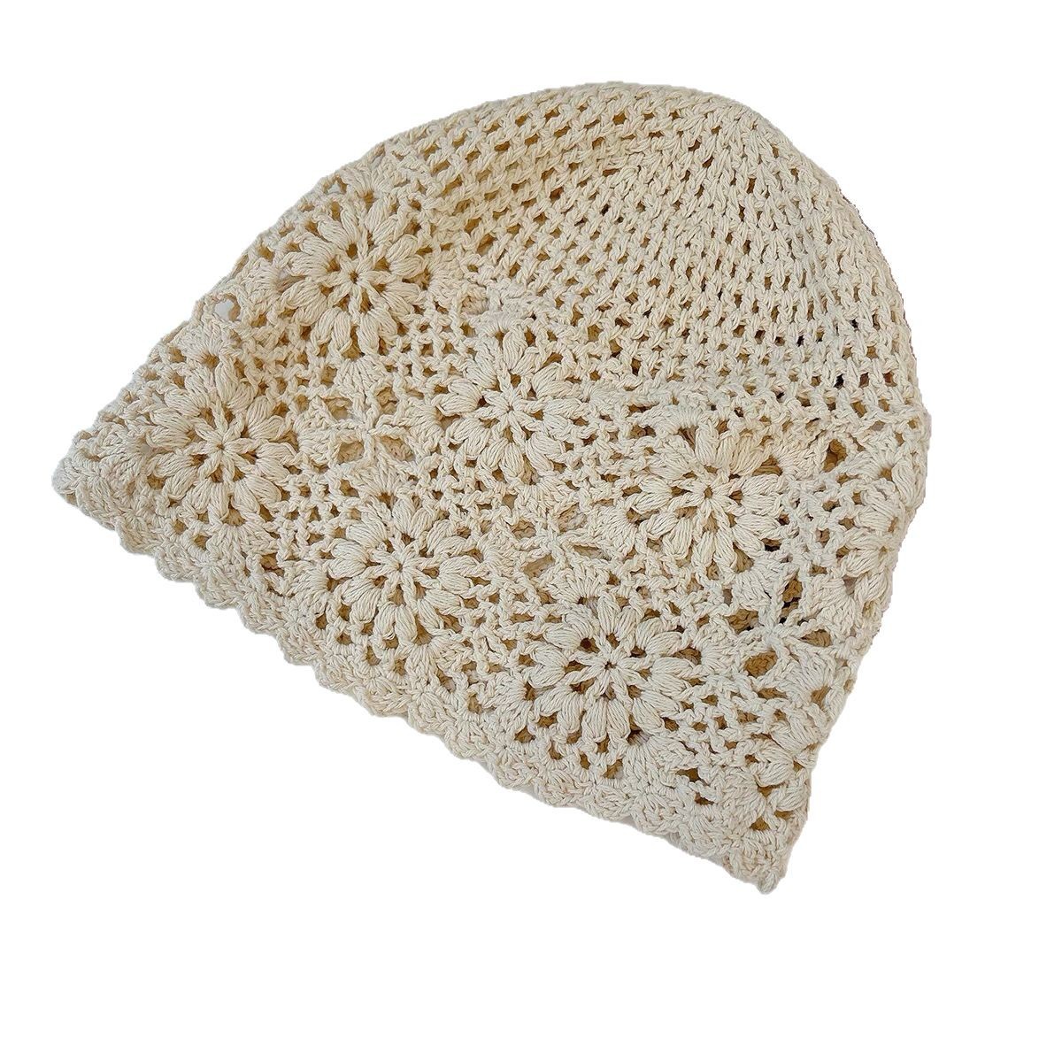 Handcrafted hook flower hollowed-out three-dimensional flower headpiece hat for girls, Spring and Autumn, artistic, retro, simple and versatile knitted hat, Dui Dui hat Item Picture