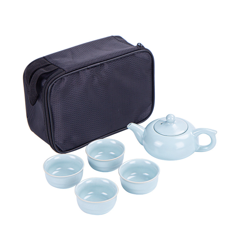 Ru Kiln Ge Kiln Kung Fu Tea Set, portable bag, one pot, four cups, Ceramic travel tea set, gift logo Item Picture