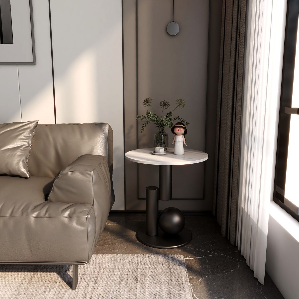 A light luxury modern glossy rock plate oval coffee table and side table combination for a small-sized living room, featuring a simple and elegant home style Application Scenario