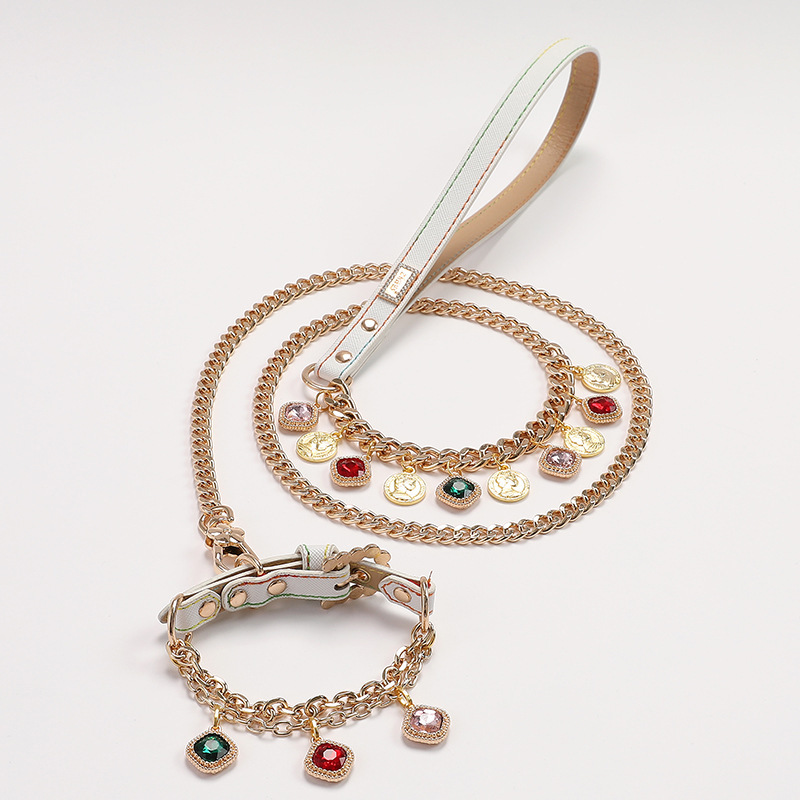 Pet supplies: Diamond buckle cat and dog collars, small dog pink pet necklaces, leash, cat and dog supplies Item Picture