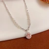 Pink zircon pendant, silver pearl necklace, exquisite, individual, fashionable and versatile collarbone chain accessory source manufacturer details Picture