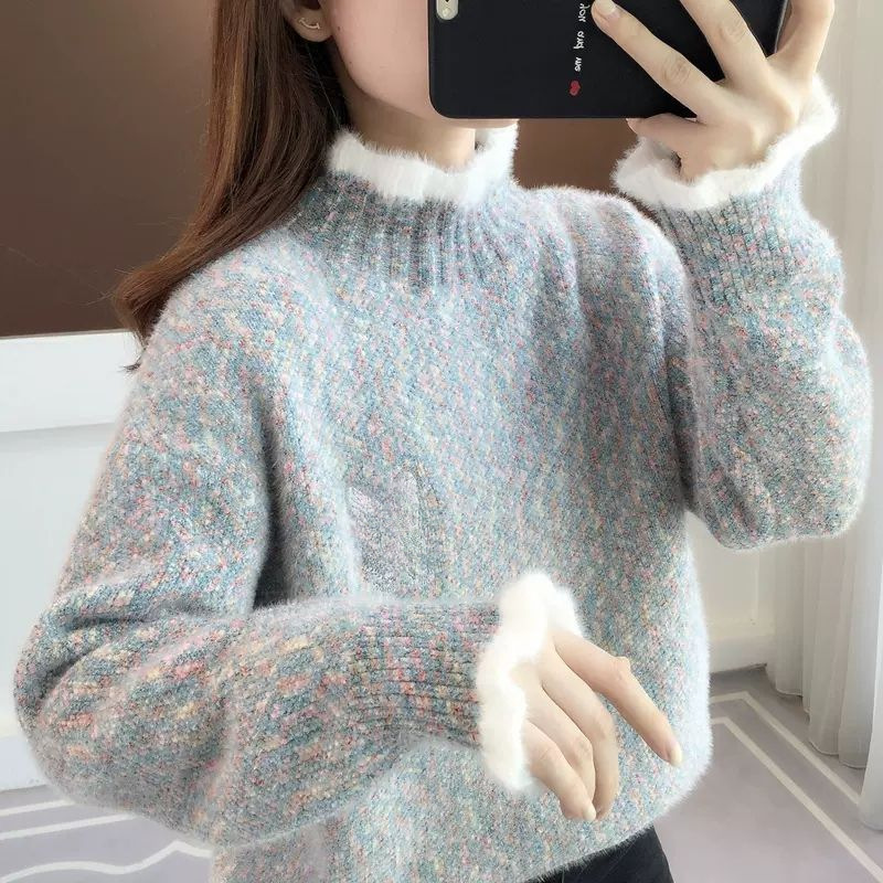 2026 New style of women's autumn and winter thickened sweater, 12-17 middle school and high school students, semi-high neck, versatile and laid-back base layer Application Scenario