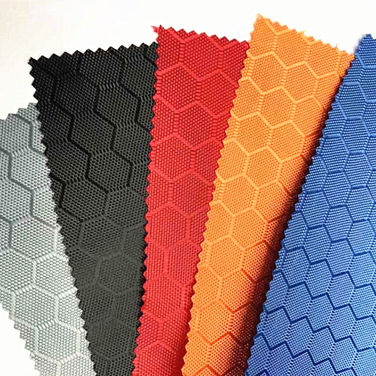 RPET再生防水PU420D涤纶足球格蜂巢格子提花牛津布箱包背包面料