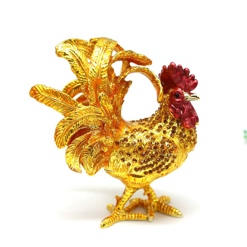 Cross-border supply enamel color zodiac rooster figurine, wealth-attracting feng shui decoration, creative home decoration box details Picture