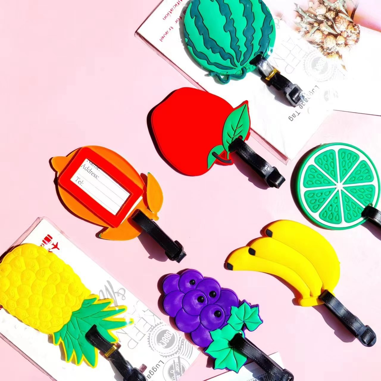 新可爱卡通甜甜圈登机牌水果硅胶旅行行李牌包包挂件防丢托运牌产品图