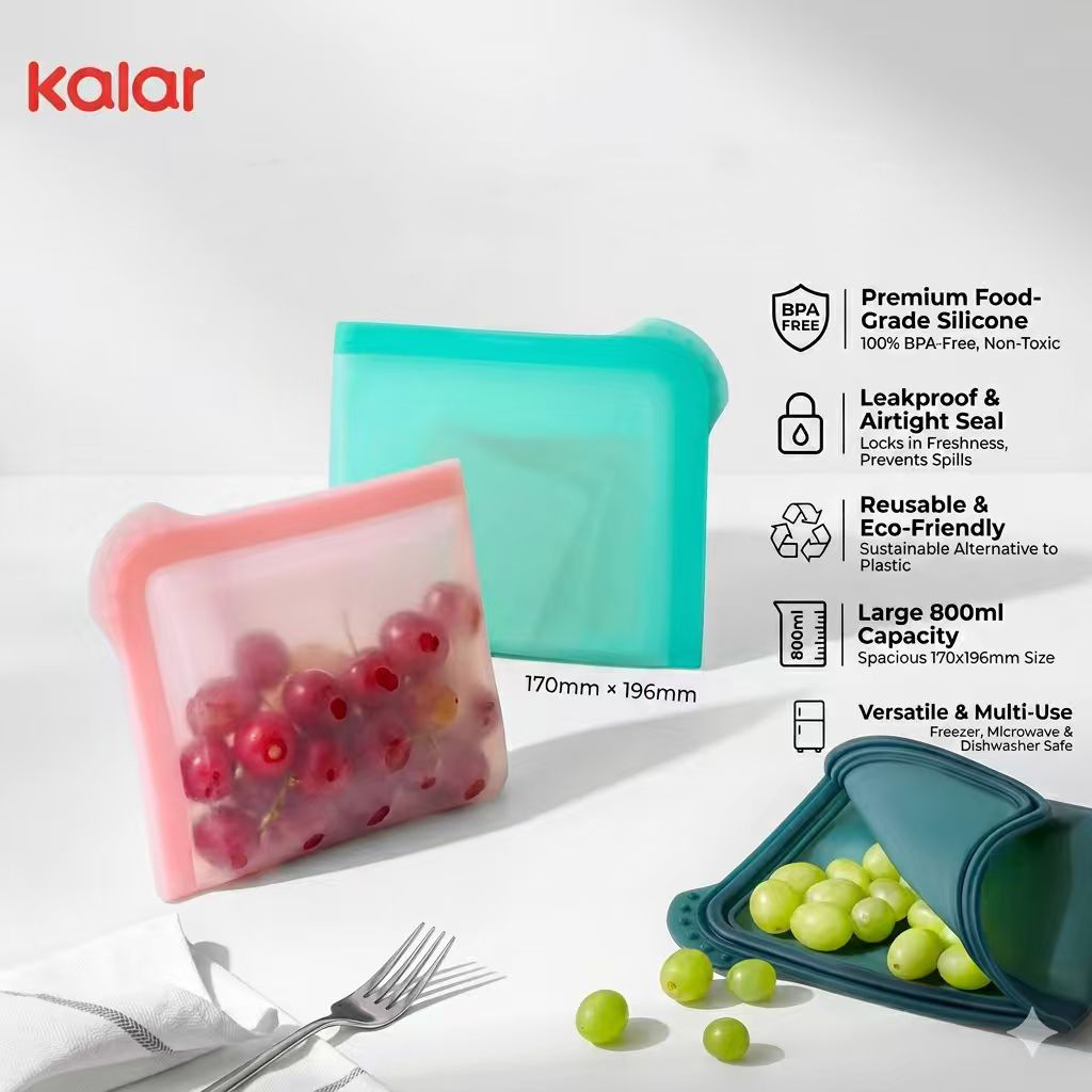 kalar跨境三明治硅胶保鲜袋食品级可微波加热便携轻食外带吐司包