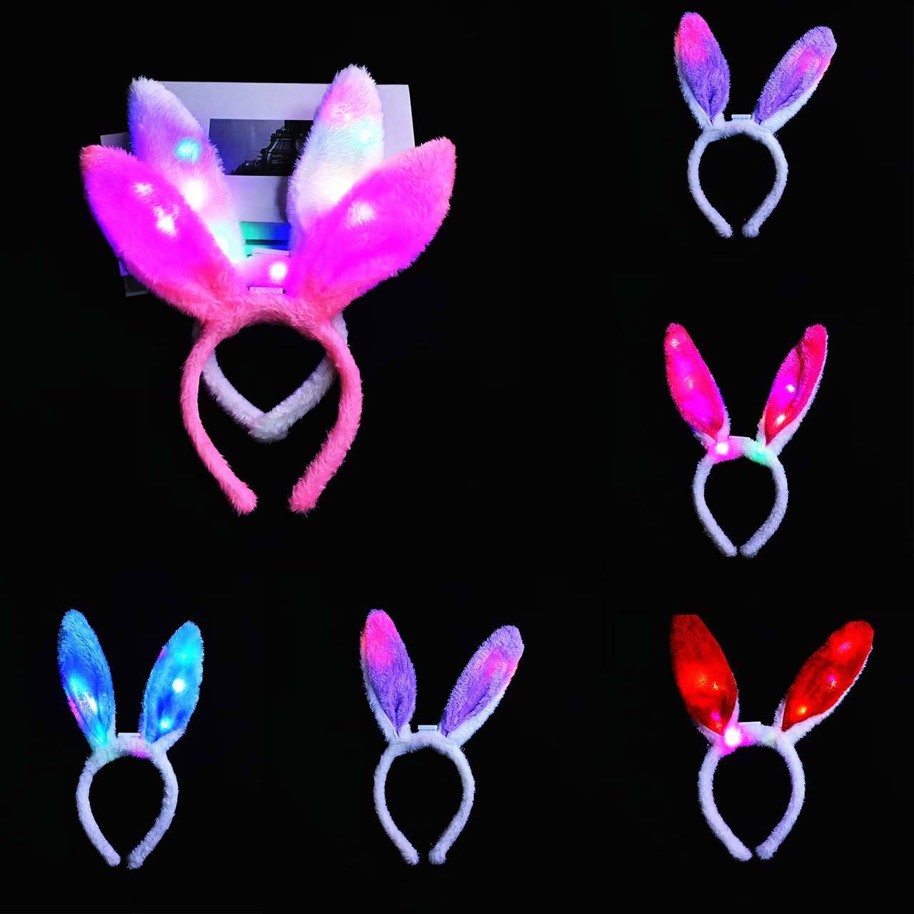 New wholesale glittering rabbit ears, glowing plush rabbit ears, animal headwear and headbands are selling well at night market stalls details Picture