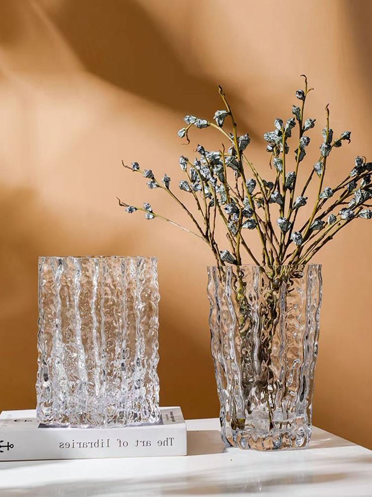 Creative thickened glass transparent glacier three-dimensional relief vase and flower vases, Finnish Extreme series decorative model room ornaments details Picture