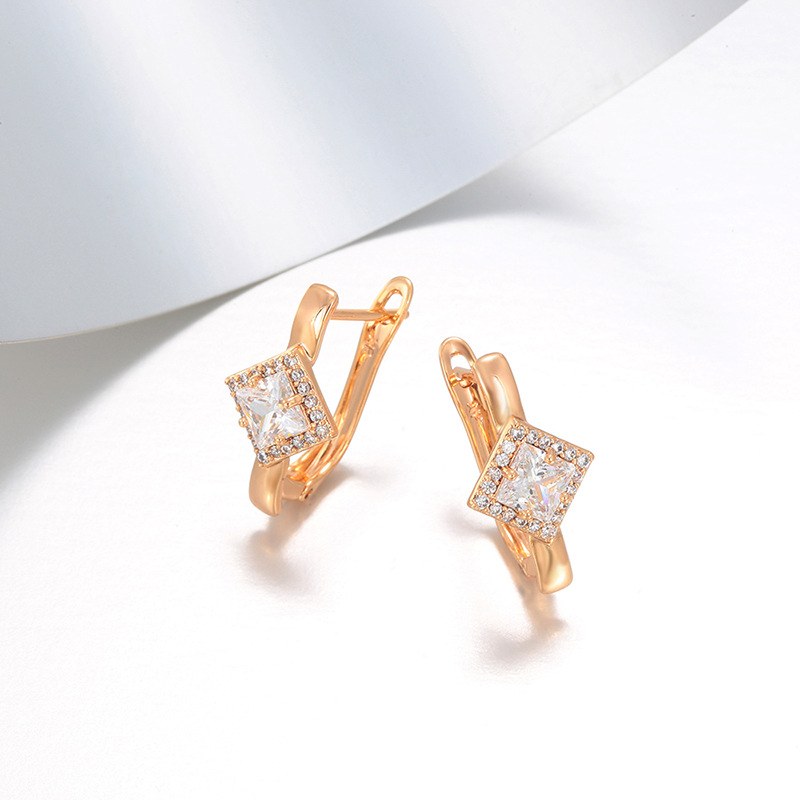Xuping retro style geometric square Russian straight needle ear buckle copper alloy plated 18k color fashionable cross-border earrings for women details Picture