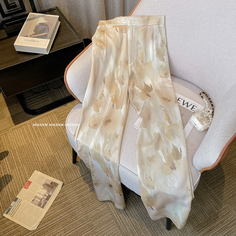 Tie-dyed wide-leg women's summer 2025 new style high-waisted, loose and slimming casual Chinese-style printed pants