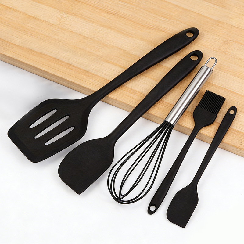 Silicone baking tools five-piece set, kitchenware, high-temperature resistant silicone spatula, oil brush, spatula, frying spatula, egg beater set Specification image