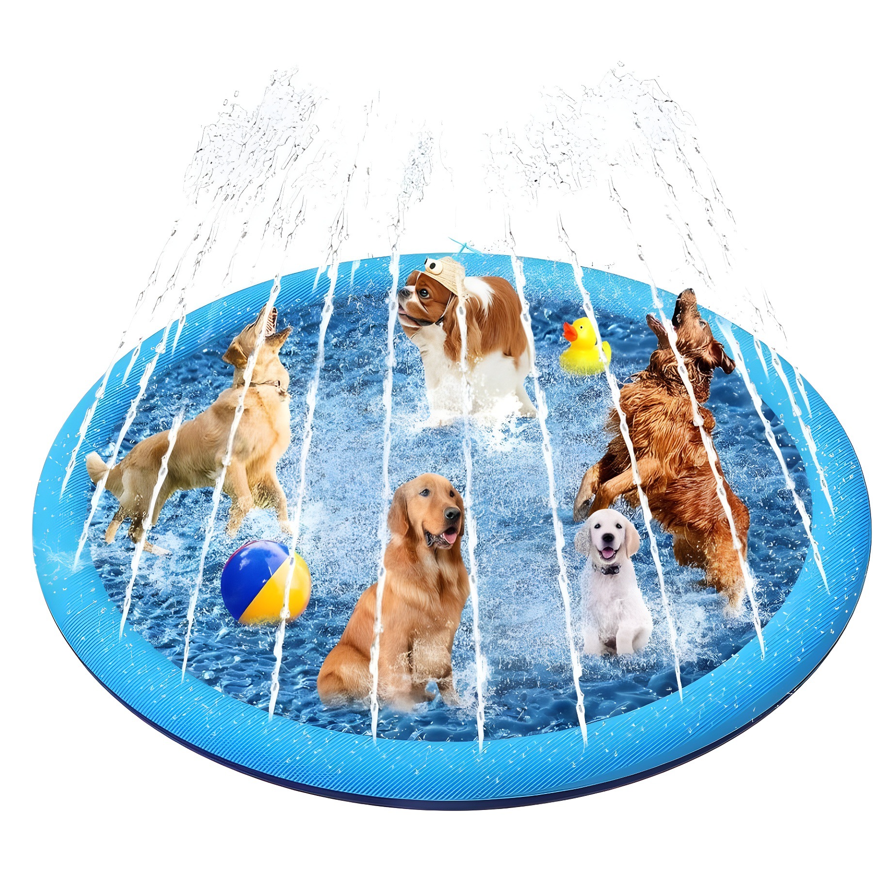Factory-customized pet water spray MATS, thickened anti-slip pvc water spray MATS, outdoor courtyard cat and dog folding water play MATS Item Picture