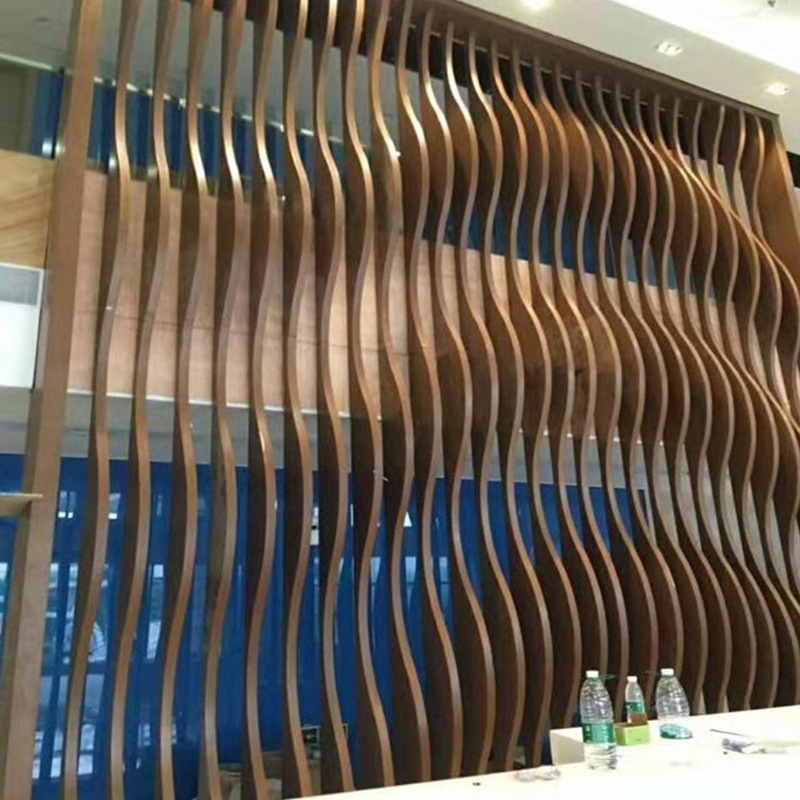 Arc-shaped aluminum square tube aluminum single panel curtain wall, shaped aluminum plate, bent aluminum square tube exterior wall, storefront background, wavy aluminum single panel Specification image