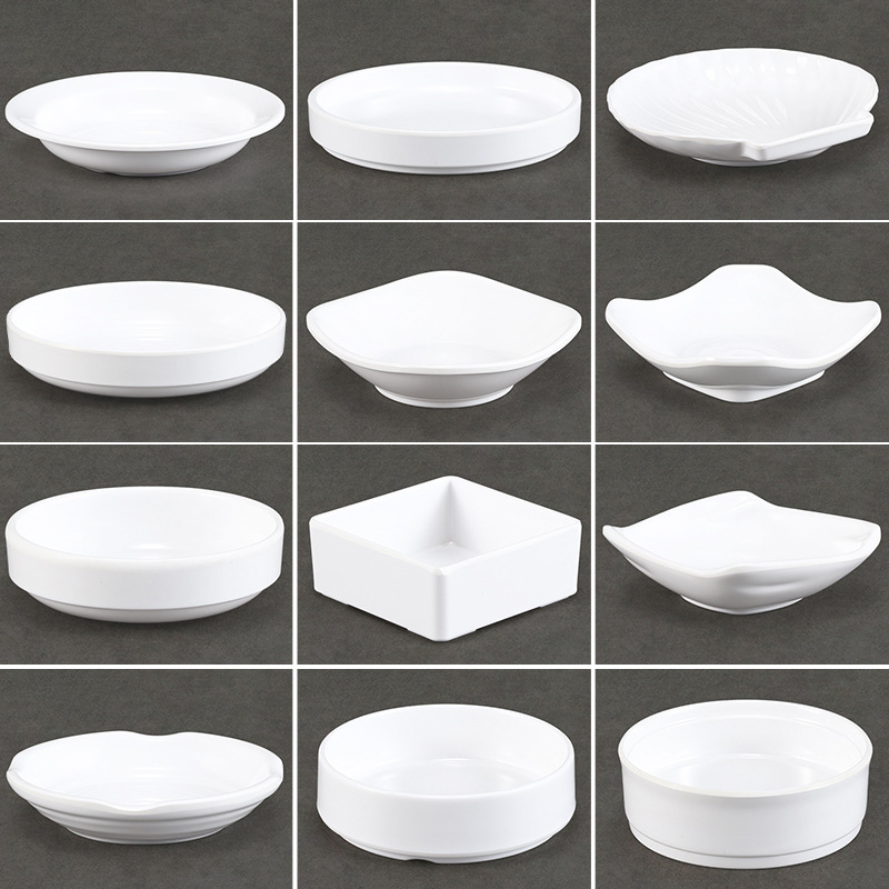 Melamine small plates, imitation porcelain Korean round plates, cold dish plates, snack plates, hot pot and barbecue dipping plates, seasoning plates, commercial