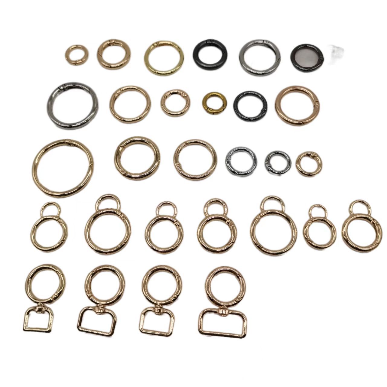 Zinc alloy square spring ring, metal flat wire spring ring, open circular key, luggage webbing, circular hanging buckle Item Picture