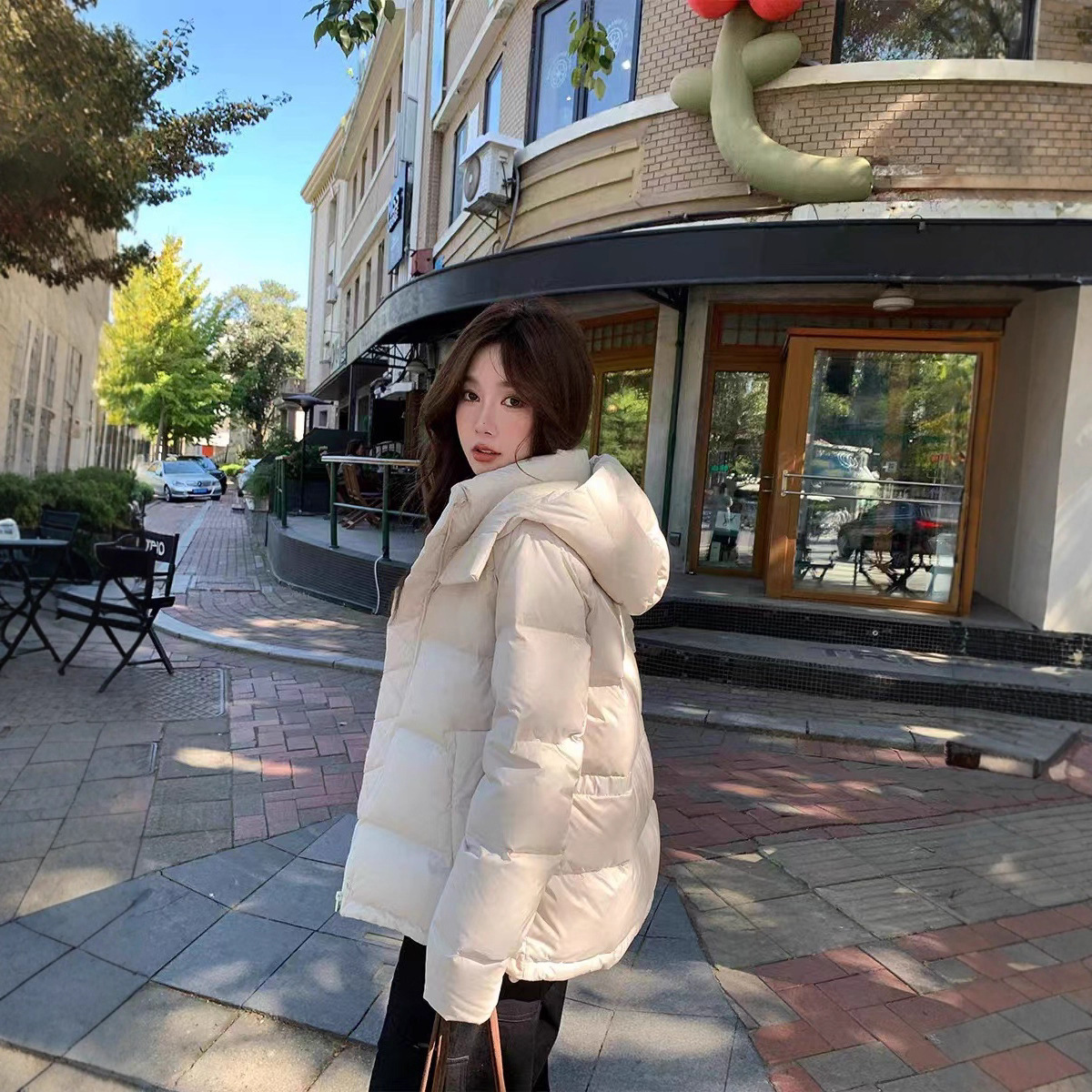 lulu同款泡芙五格杜邦三防可溯源90白鸭绒羽绒服女短款防寒面包服细节图